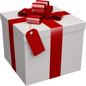 White Gift Box Red Ribbon PNG Image