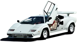 White Lamborghini Countach Classic Supercar PNG Image