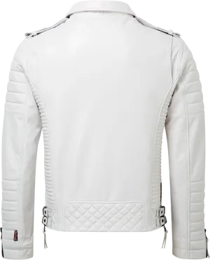 White Leather Motorcycle Jacket Rear View PNG Image