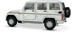 White Mahindra Bolero Side View PNG Image