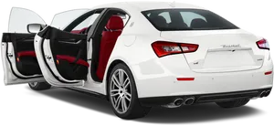 White Maserati Ghibli Rear View Open Doors PNG Image