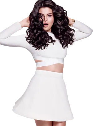 White Outfit Fashion Pose PNG Image