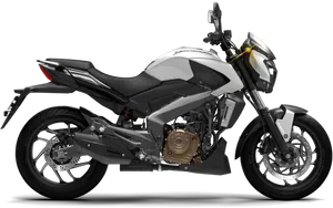 White Pulsar Motorcycle Profile View PNG Image