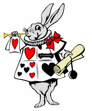 White Rabbit Trumpet Scroll Alice In Wonderland PNG Image