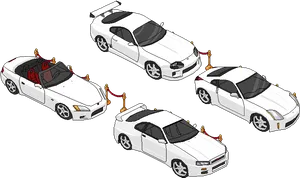 White Sports Cars Isometric View PNG Image