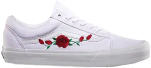 White Vans Sneakerwith Red Rose Embroidery PNG Image