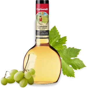 White Wine Vinegar Bottle With Grapes PNG Image