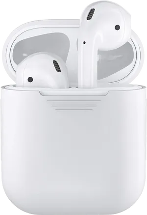 White Wireless Earbudswith Charging Case PNG Image