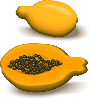 Wholeand Halved Papaya Illustration PNG Image