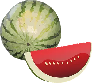 Wholeand Sliced Watermelon Illustration PNG Image