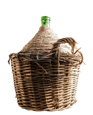 Wicker Wrapped Bottlein Basket PNG Image