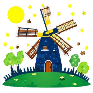 Windmill Under Starry Night Png Gjq54 PNG Image