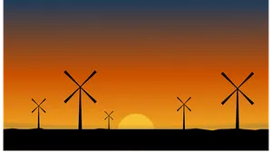 Windmills Sunset Silhouette PNG Image