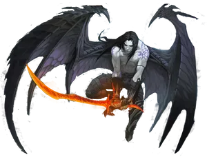 Winged Demon Warriorwith Flaming Sword PNG Image