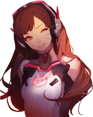 Winking Anime Girlwith Headphones PNG Image