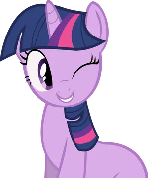 Winking Purple Unicorn Cartoon PNG Image