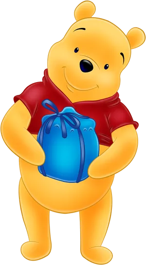 Winnie The Pooh Holding Present PNG Image