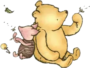 Winnieand Piglet Watching Fireflies PNG Image