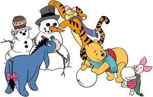 Winter Friends Building Snowman PNG Image