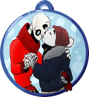 Winter Love Skeleton Character Kiss PNG Image