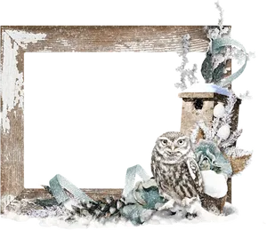 Winter Owl Frame Decoration PNG Image