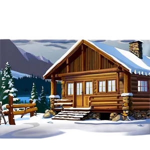 Winter Snow Cabin Scene Png Eho45 PNG Image