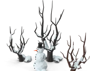 Winter Snow_ Snowman Among Bare Trees.png PNG Image