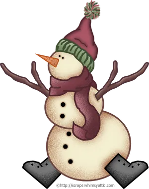 Winter Snowman Cartoon Clipart PNG Image