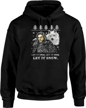 Winter Themed Black Hoodiewith Graphic Print PNG Image