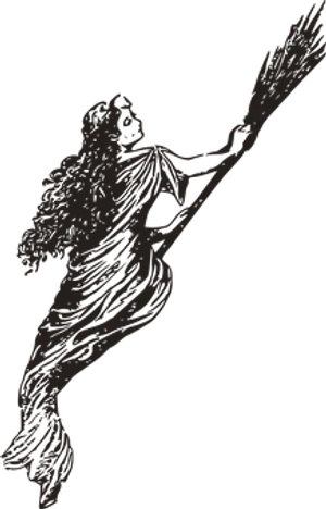 Witch Flying On Broomstick Silhouette PNG Image