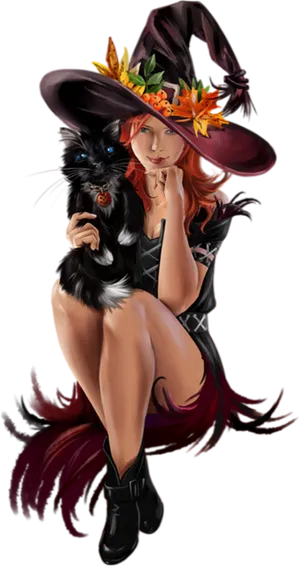 Witch_with_ Black_ Cat PNG Image