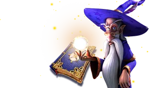 Wizardwith Crystal Balland Spellbook PNG Image