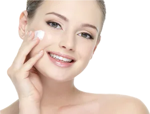 Woman Applying Facial Cream PNG Image