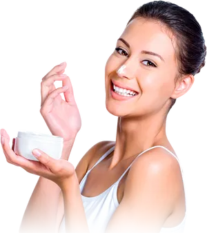 Woman_ Applying_ Facial_ Cream PNG Image