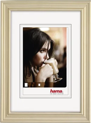 Woman Drinking Coffeein Wooden Frame PNG Image