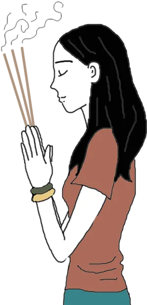 Woman Holding Agarbatti In Prayer PNG Image