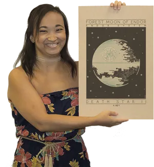 Woman Holding Death Star Poster PNG Image