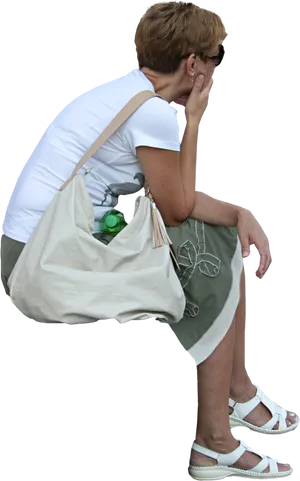 Woman Leaning Over With Bag PNG Image