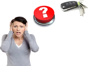 Woman Lost Keys Question Mark PNG Image