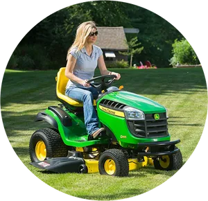 Woman Operating Riding Lawnmower PNG Image