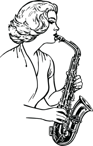 Woman Playing Saxophone Line Art PNG Image