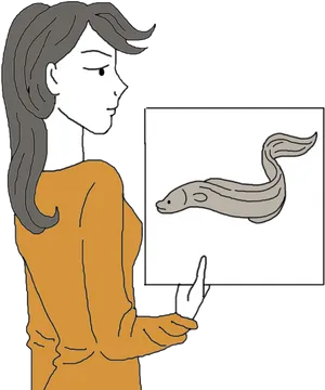 Woman Presenting Eel Illustration PNG Image