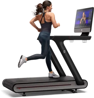 Woman Runningon Interactive Treadmill PNG Image