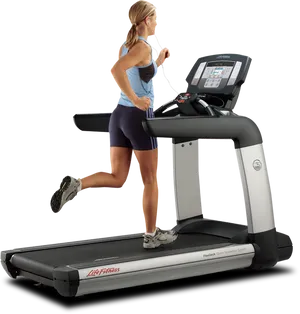 Woman Runningon Life Fitness Treadmill PNG Image