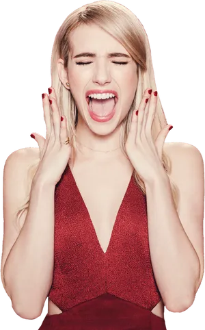 Woman Screaming Red Dress PNG Image