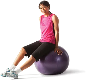 Woman Sittingon Fitness Ball PNG Image