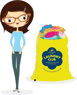 Woman Standing Nextto Laundry Bag PNG Image