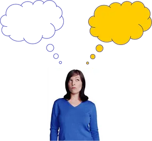 Woman Thinking With Two Thought Bubbles PNG Image