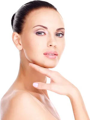 Woman Touching Neck Beauty Pose PNG Image