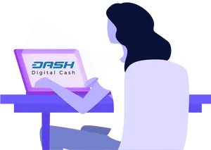 Woman Using Laptop Dash Cryptocurrency PNG Image